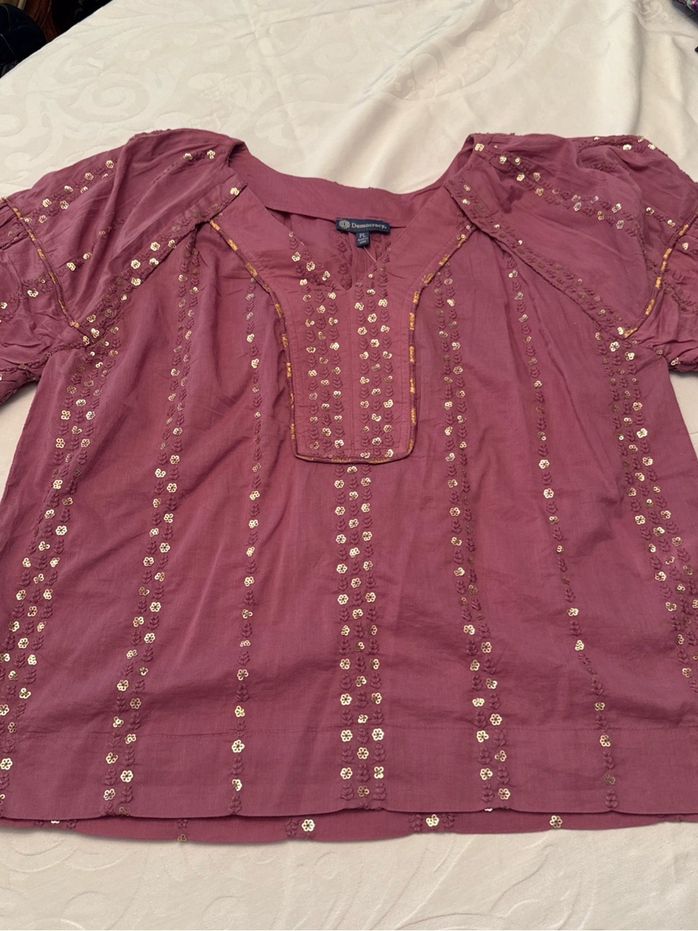 NWT Democracy Mauve Pink Sequined Peasant Tunic